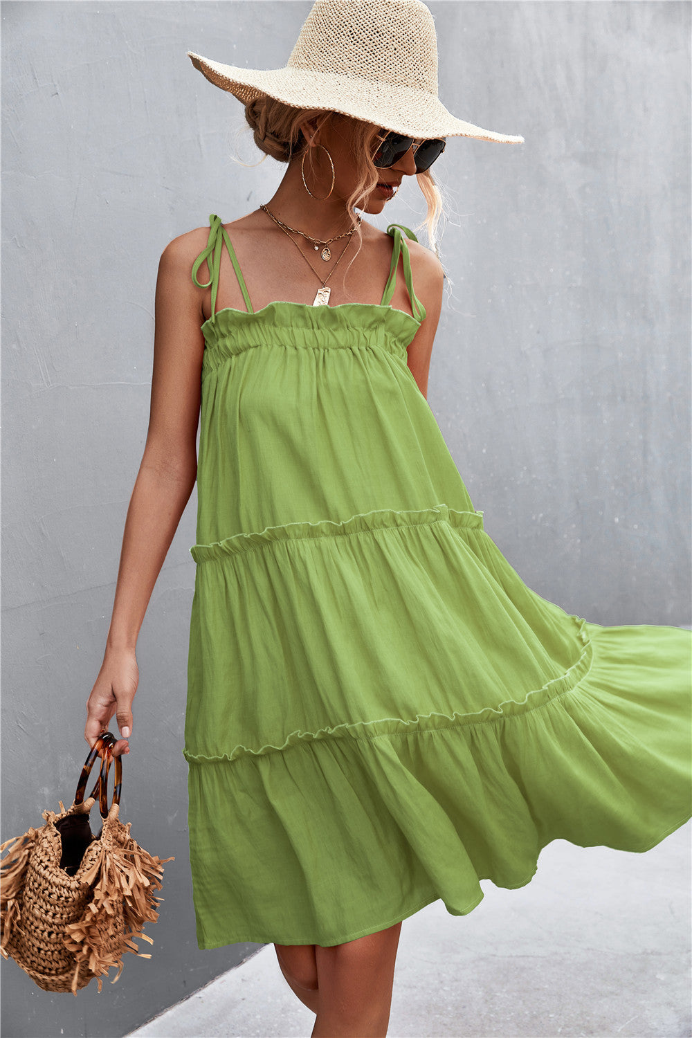 Straight Neck Tie Shoulder Dress