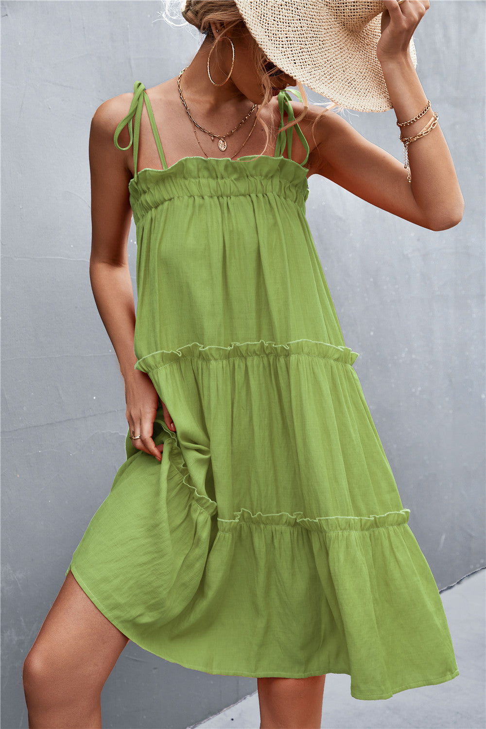 Straight Neck Tie Shoulder Dress