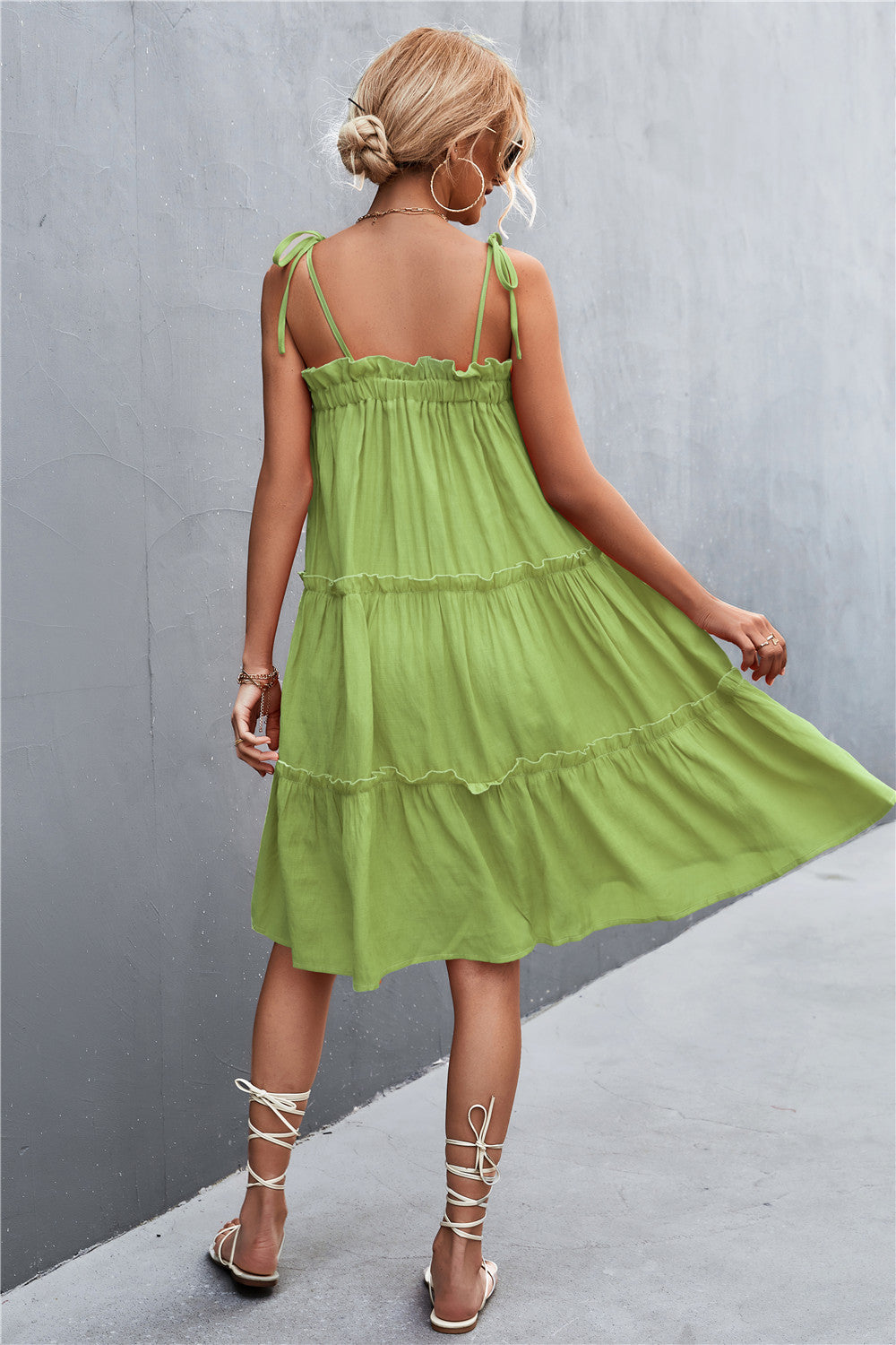 Straight Neck Tie Shoulder Dress