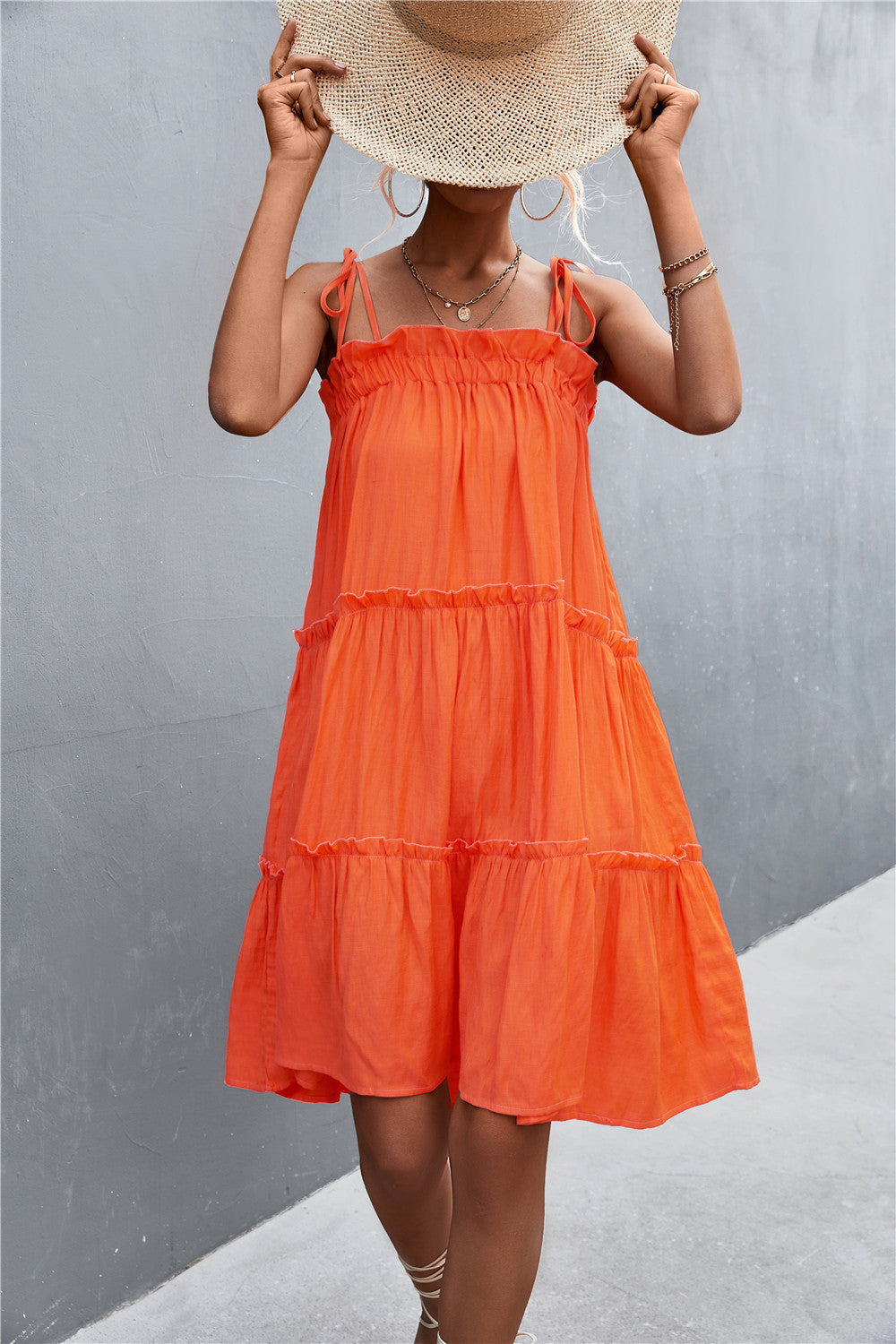 Straight Neck Tie Shoulder Dress