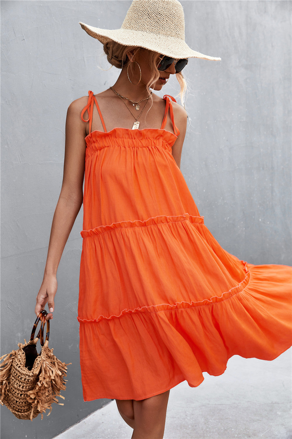 Straight Neck Tie Shoulder Dress