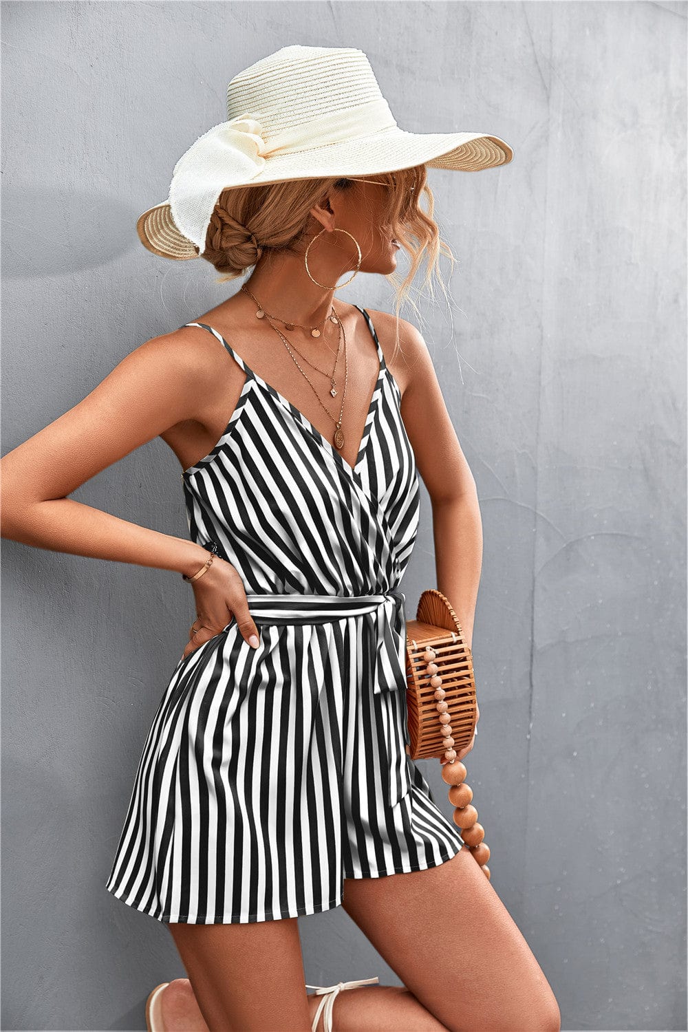 Surplice Neck Striped Romper