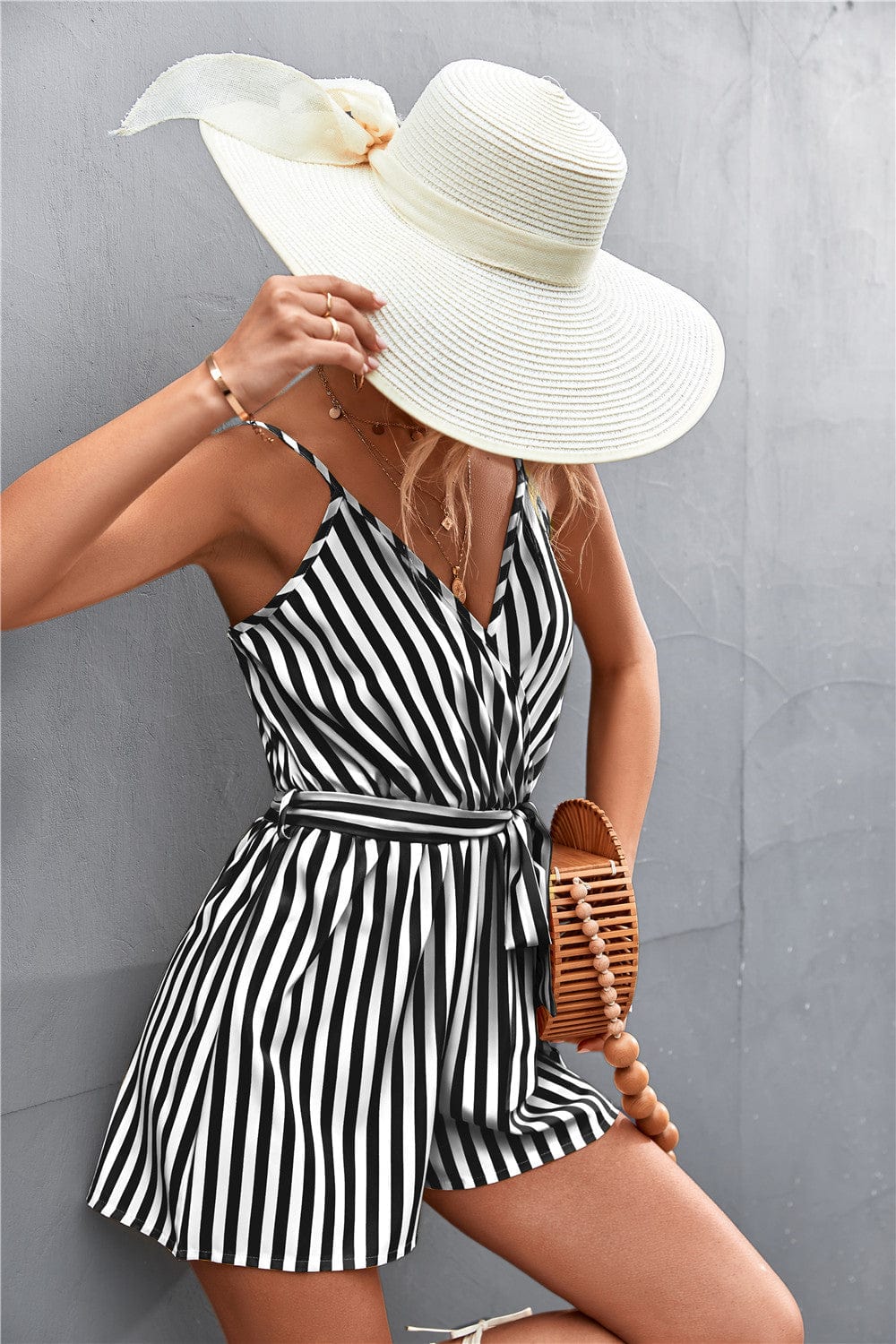 Surplice Neck Striped Romper