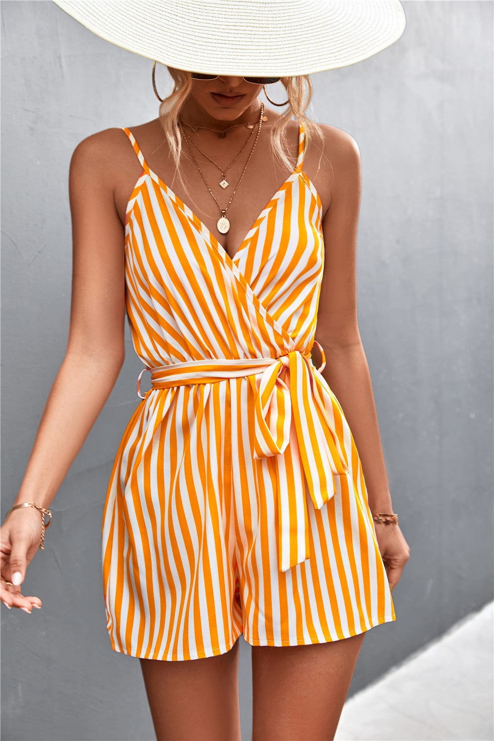 Surplice Neck Striped Romper
