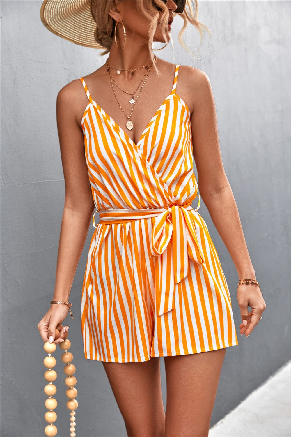 Surplice Neck Striped Romper