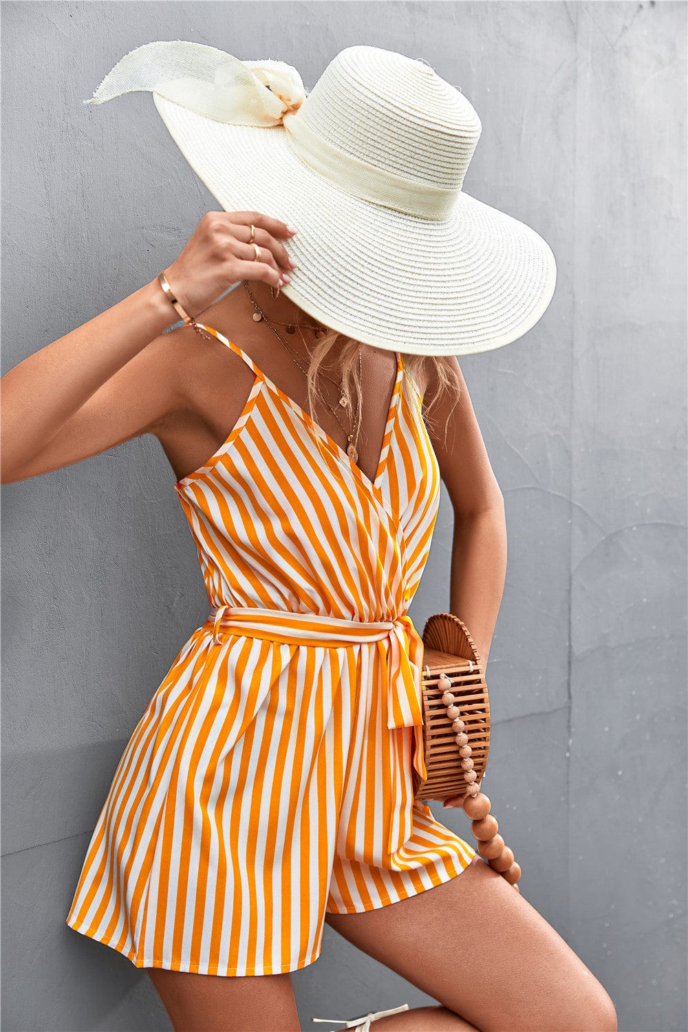 Surplice Neck Striped Romper