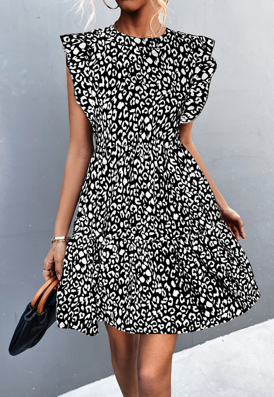 Vestido con mangas con volantes y estampado animal