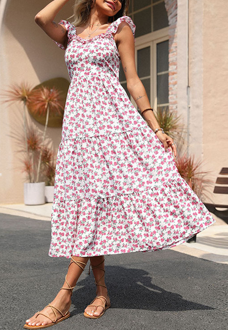 Vestido con tirantes y volantes en la espalda