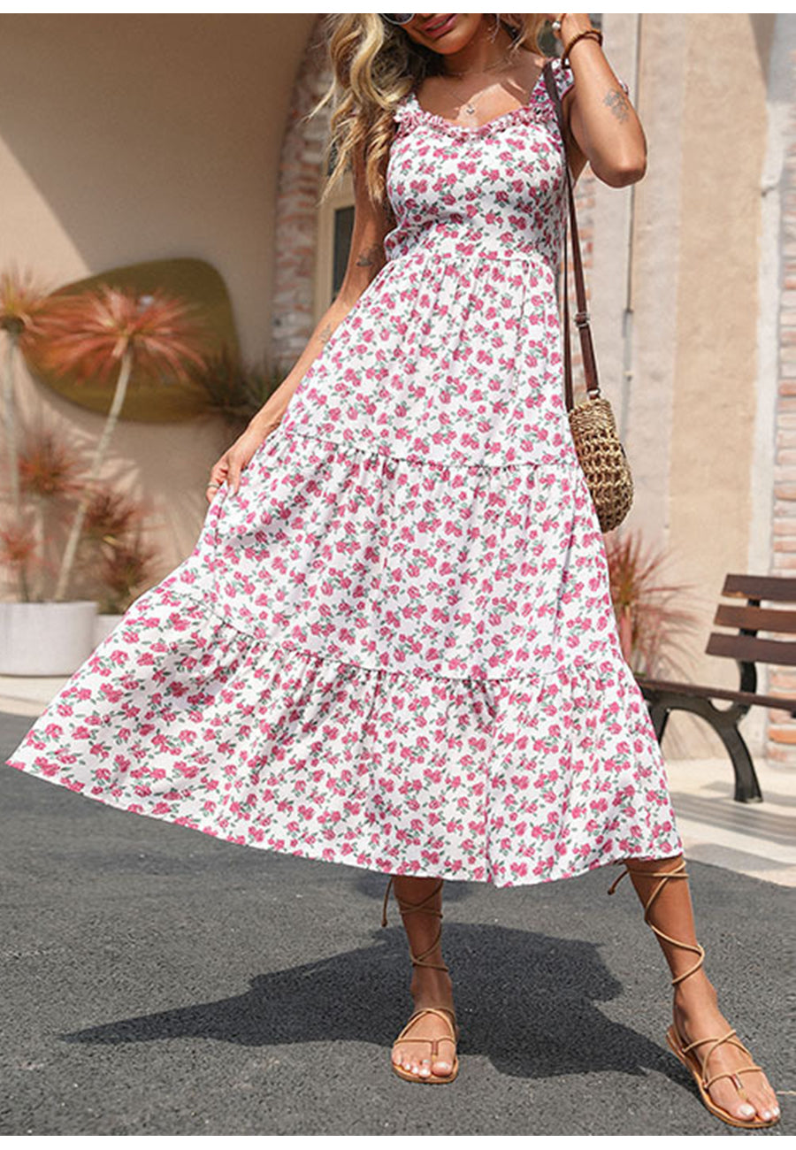 Vestido con tirantes y volantes en la espalda