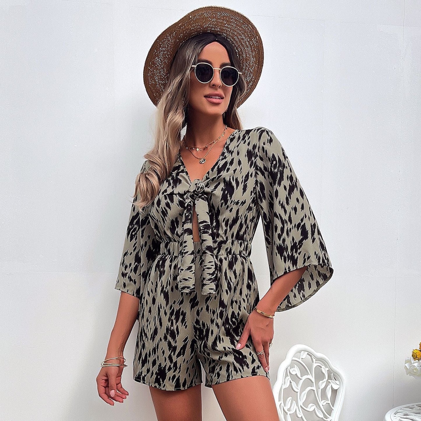 Tie Front Animal Print Romper