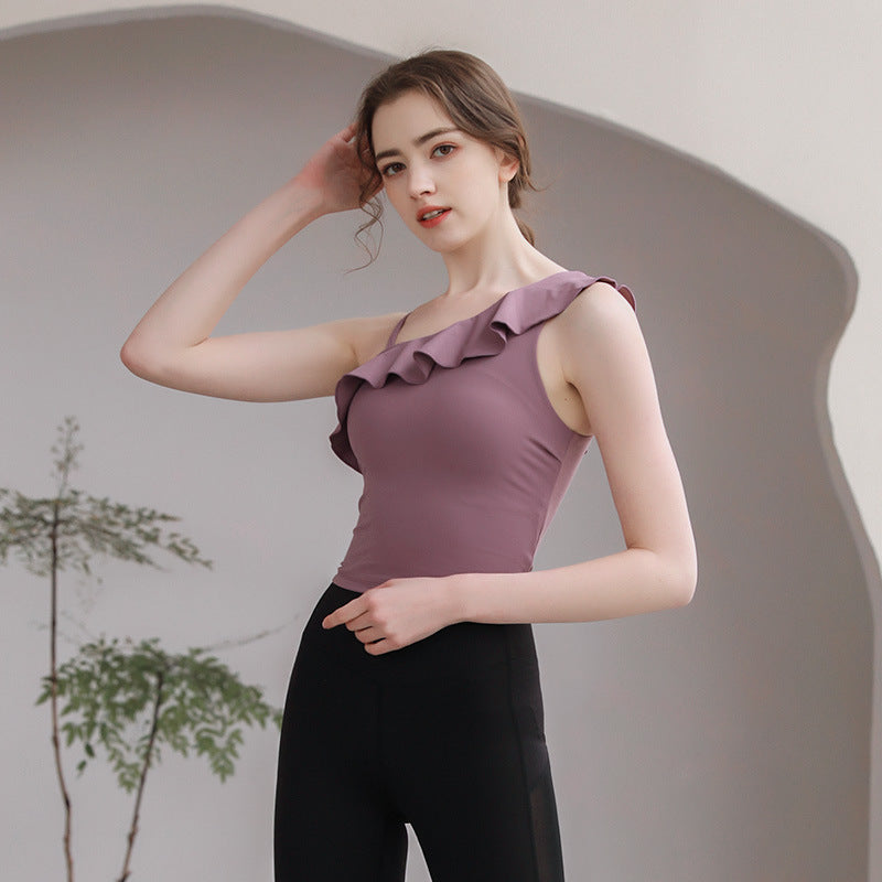 Asymmetrical Ruffle Shoulder Active Top