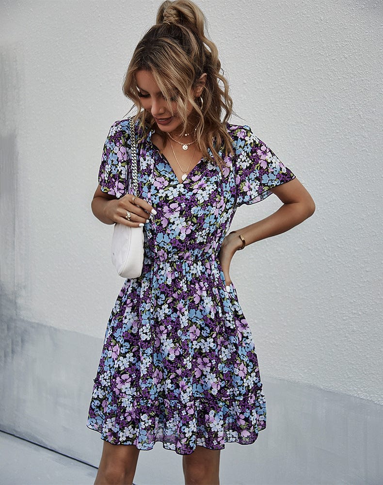 Vestido con cuello anudado y mangas abullonadas