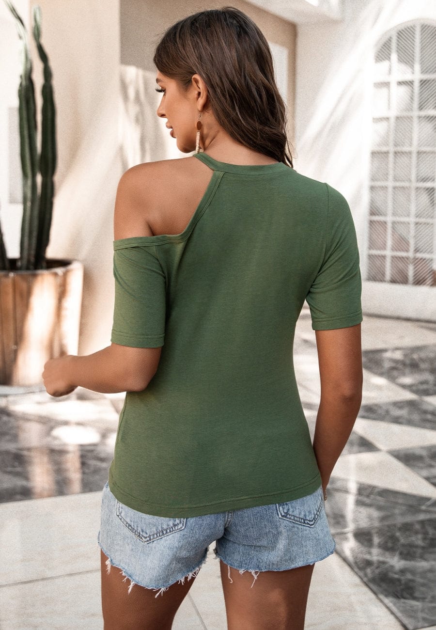 Camisa con escote redondo y corte en los hombros