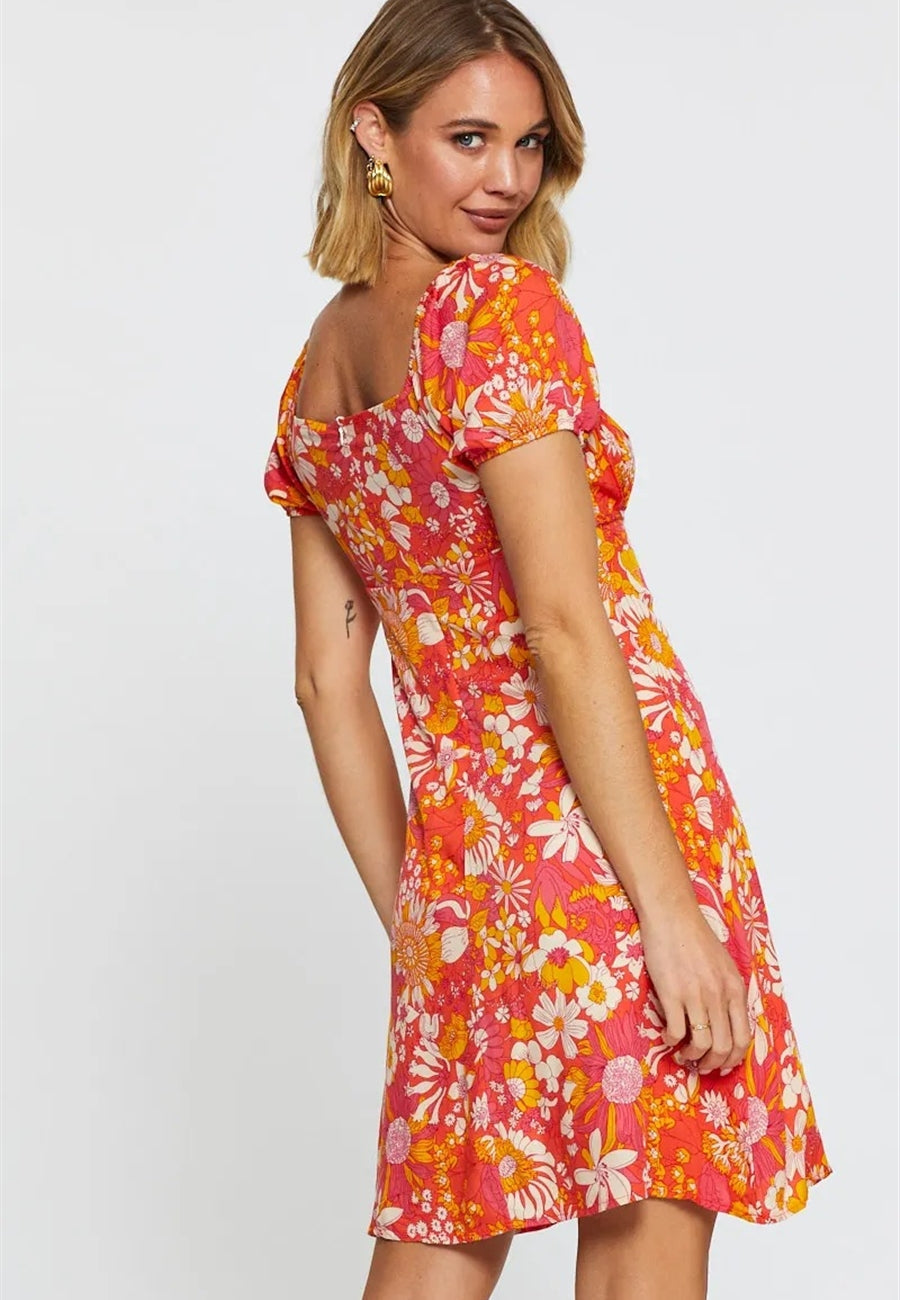 Tropical Floral Puff Sleeve Dress