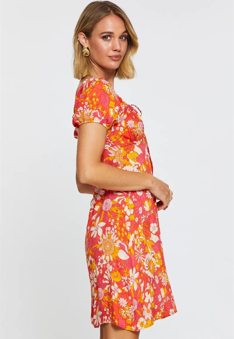 Tropical Floral Puff Sleeve Dress