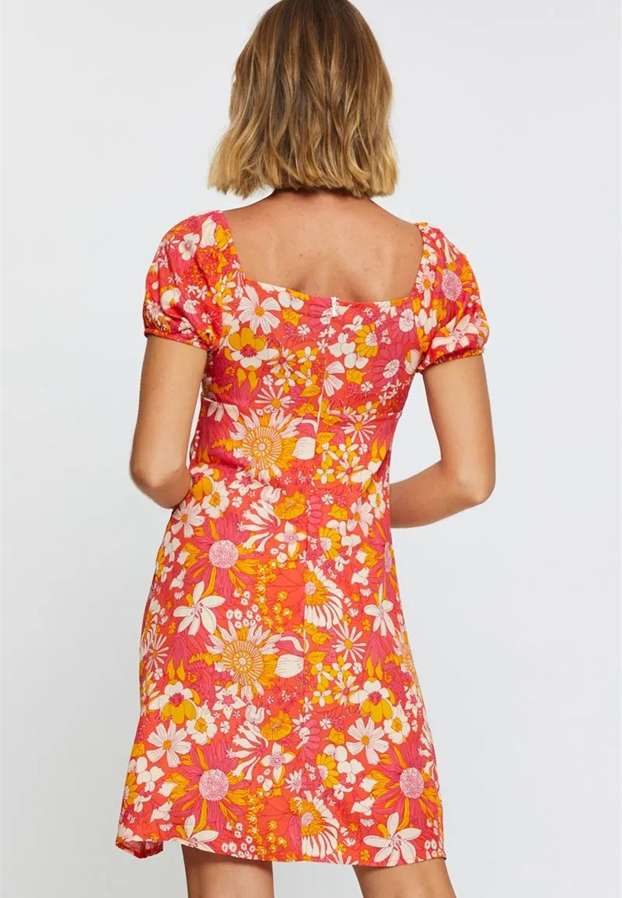Tropical Floral Puff Sleeve Dress