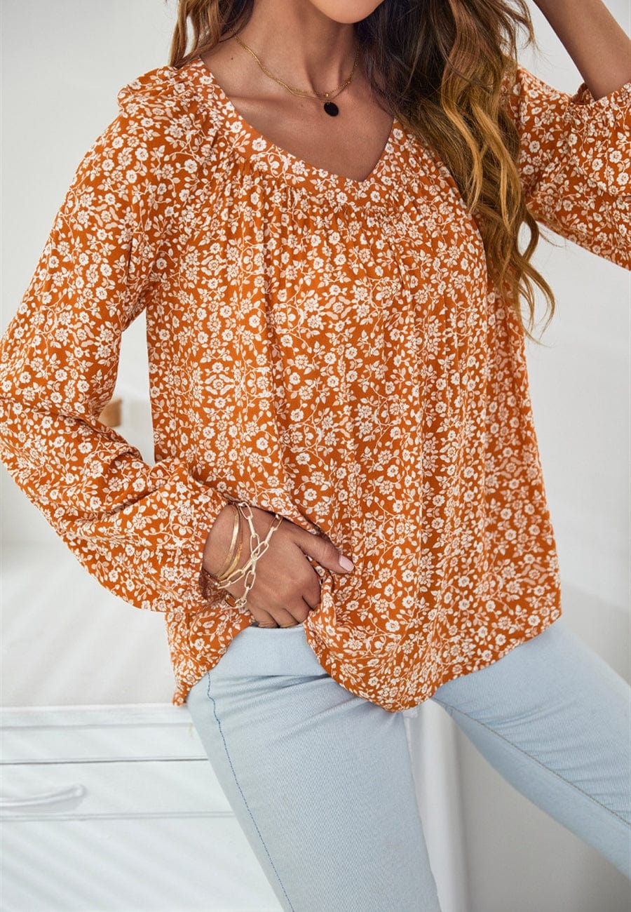 Classic V Neck Floral Blouse