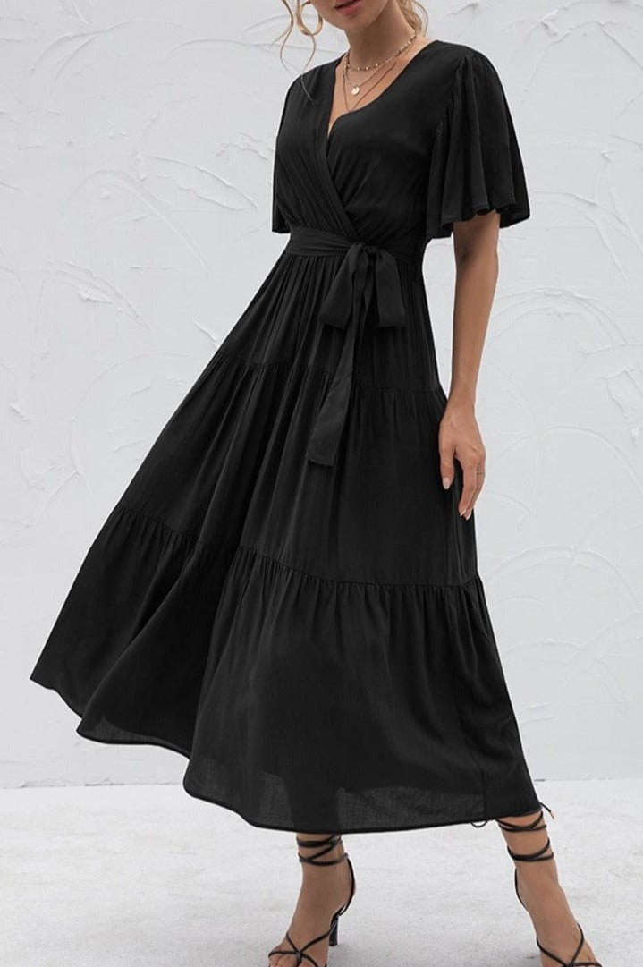 Ruffle Gathered Detail Cross Front Dress