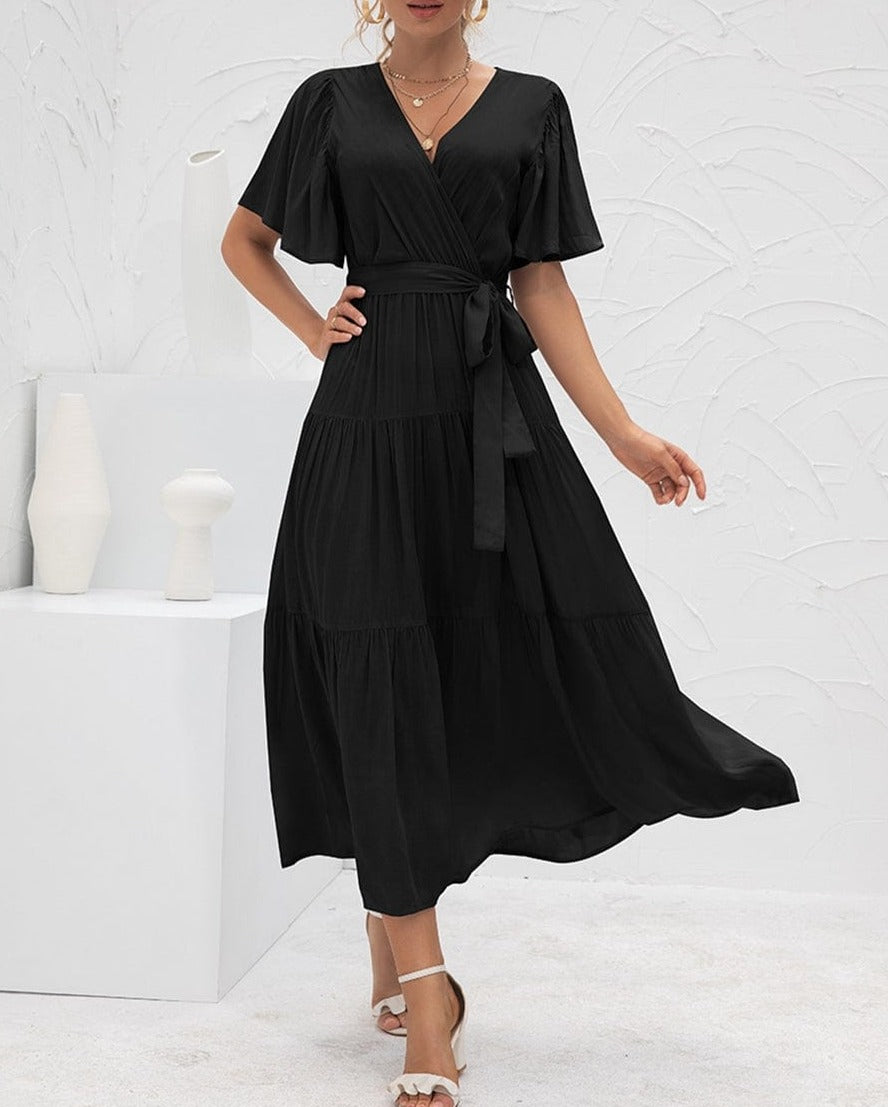 Ruffle Gathered Detail Cross Front Dress