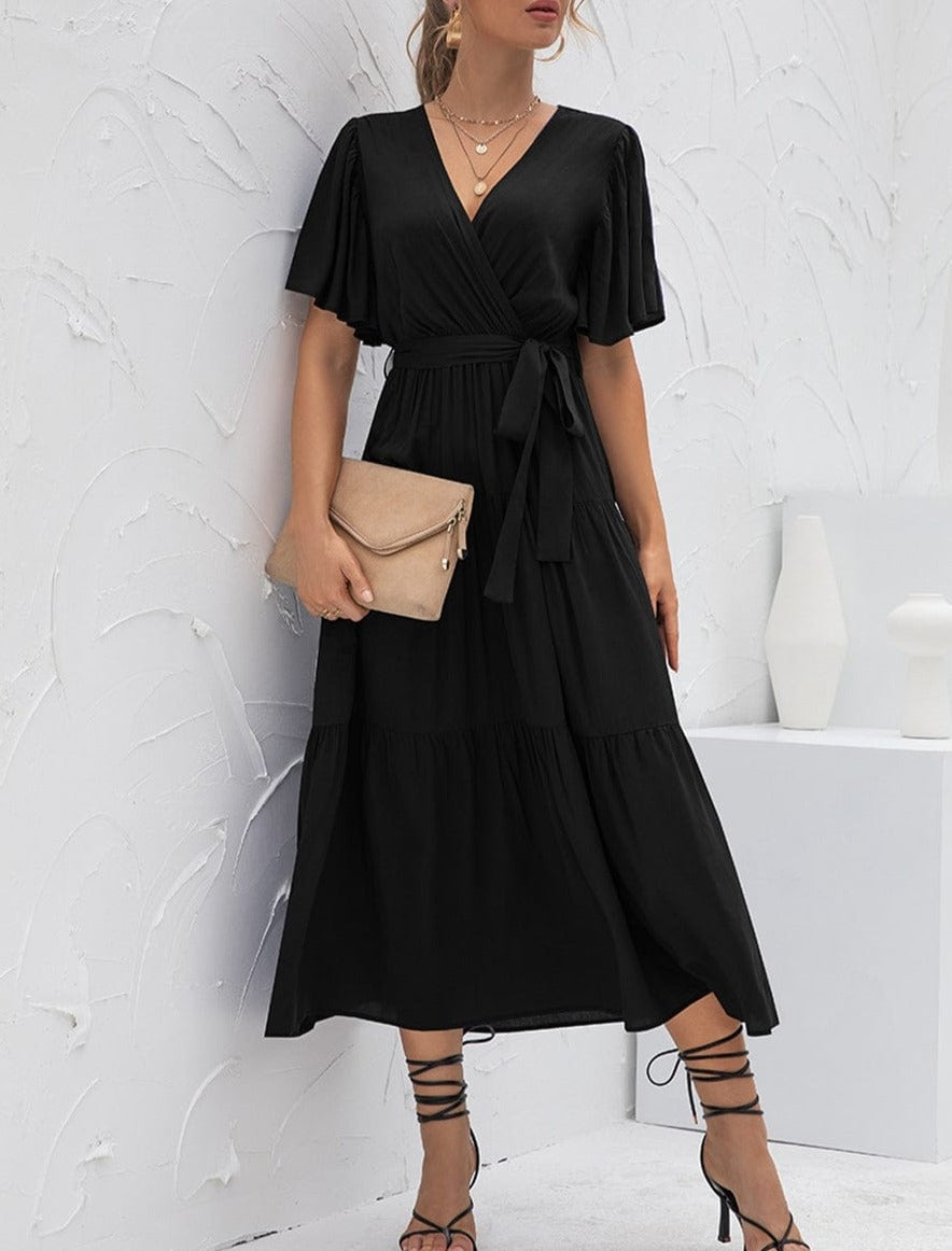 Ruffle Gathered Detail Cross Front Dress