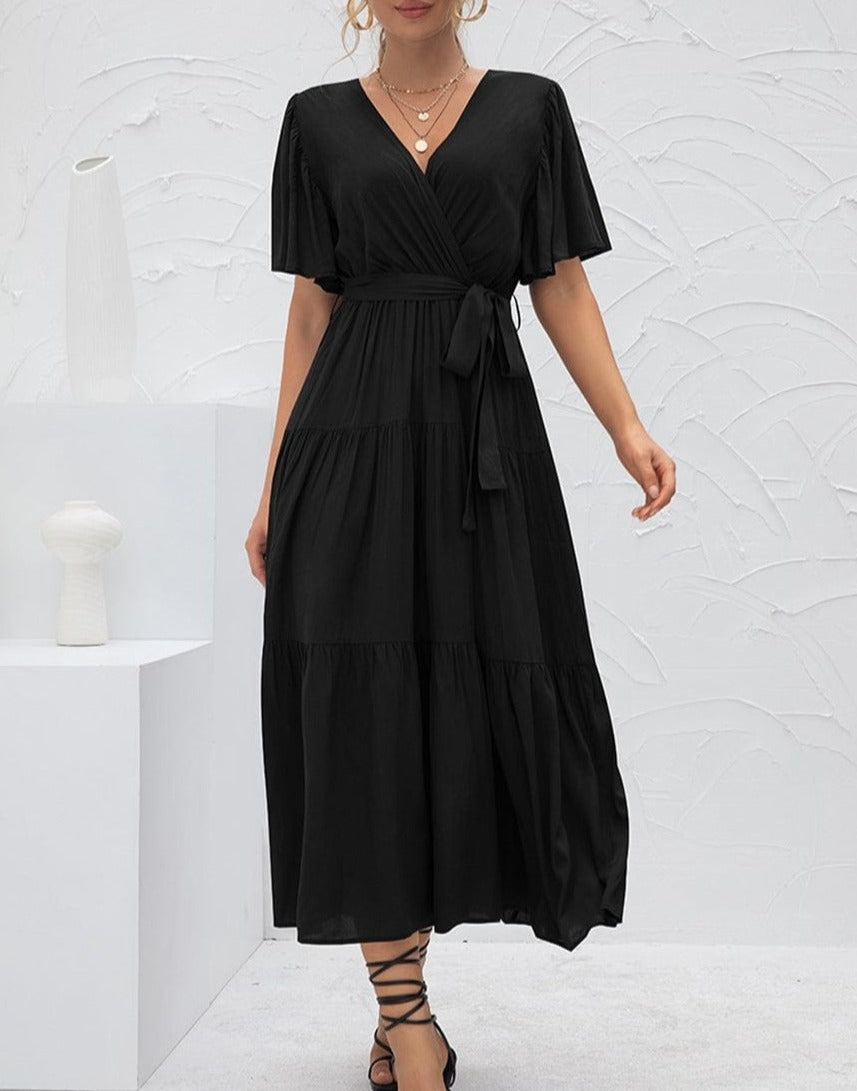 Ruffle Gathered Detail Cross Front Dress