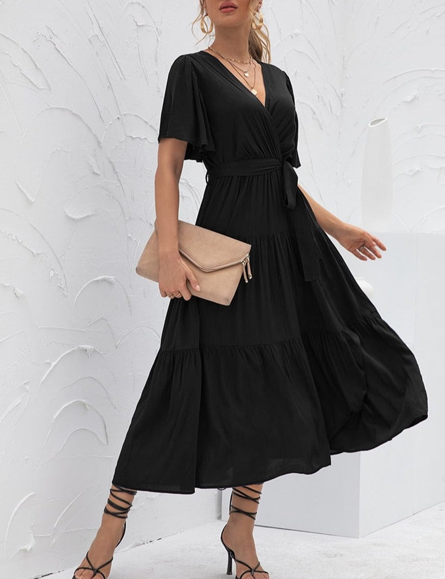 Ruffle Gathered Detail Cross Front Dress