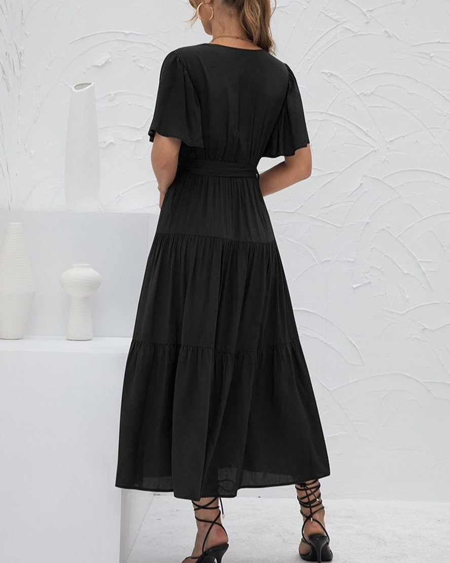 Ruffle Gathered Detail Cross Front Dress