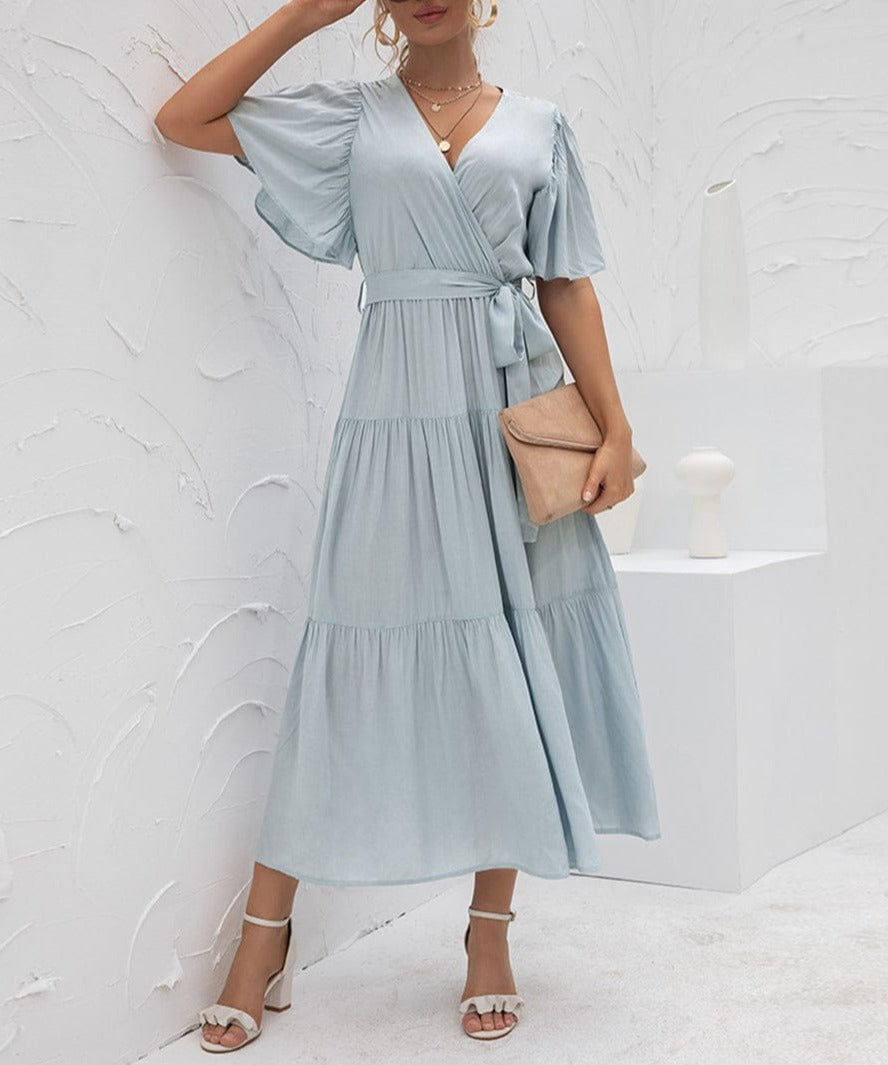 Ruffle Gathered Detail Cross Front Dress