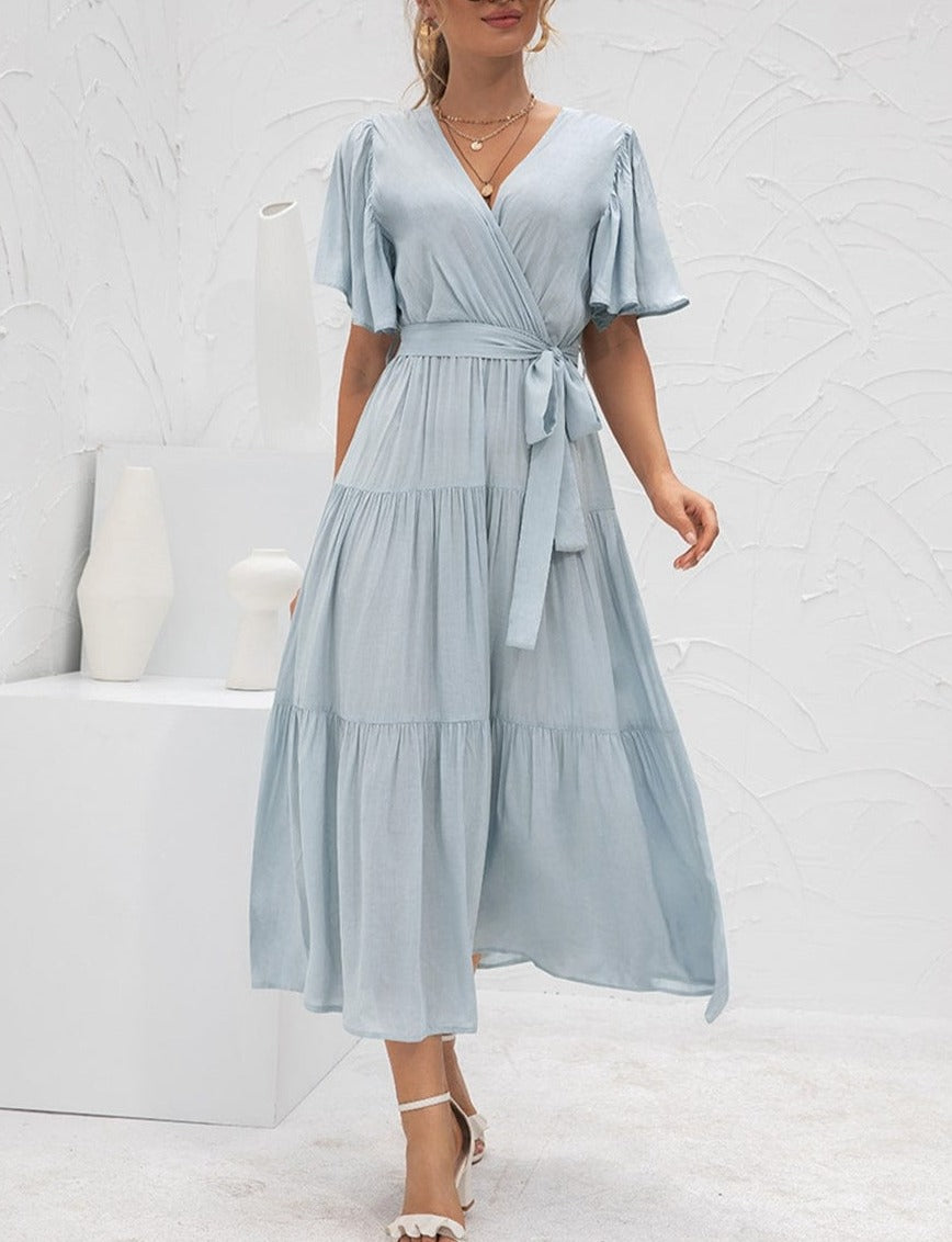 Ruffle Gathered Detail Cross Front Dress