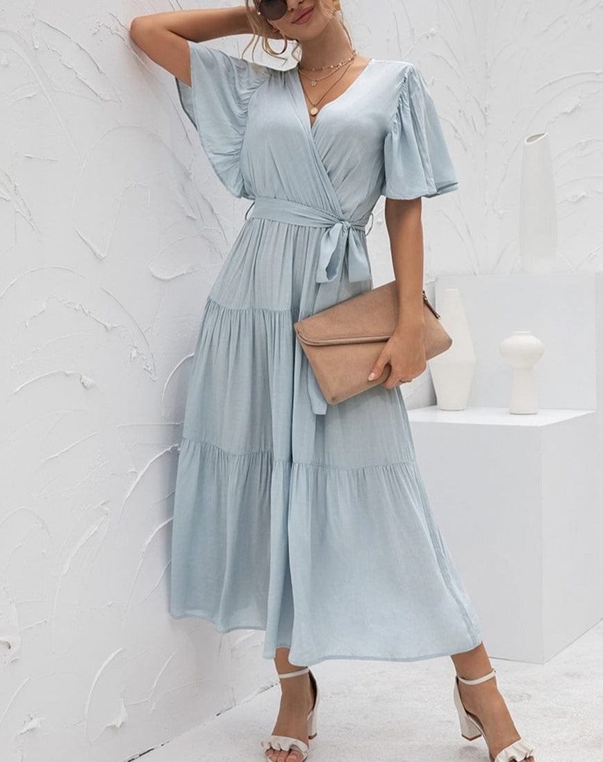 Ruffle Gathered Detail Cross Front Dress