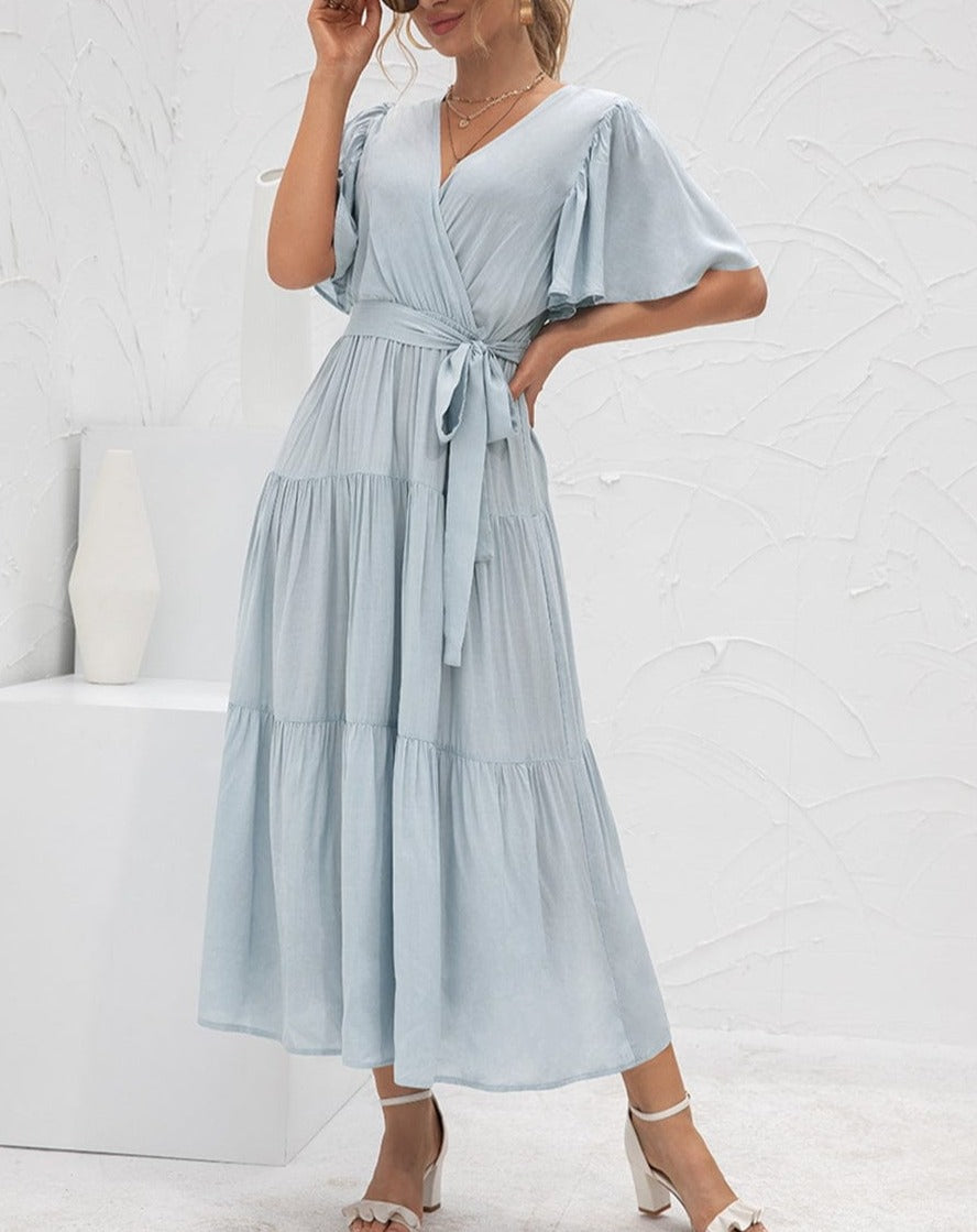 Ruffle Gathered Detail Cross Front Dress