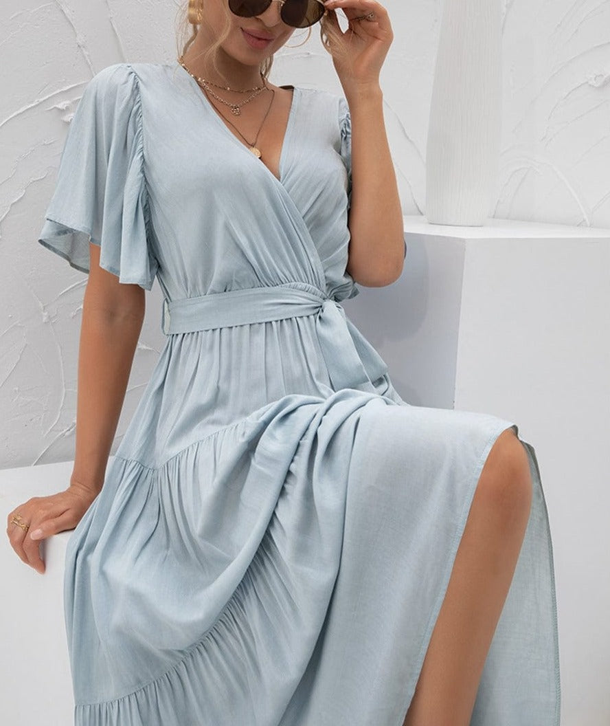 Ruffle Gathered Detail Cross Front Dress