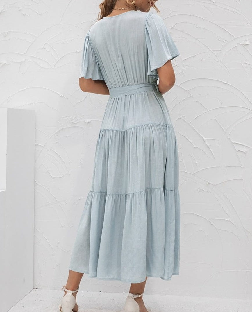 Ruffle Gathered Detail Cross Front Dress