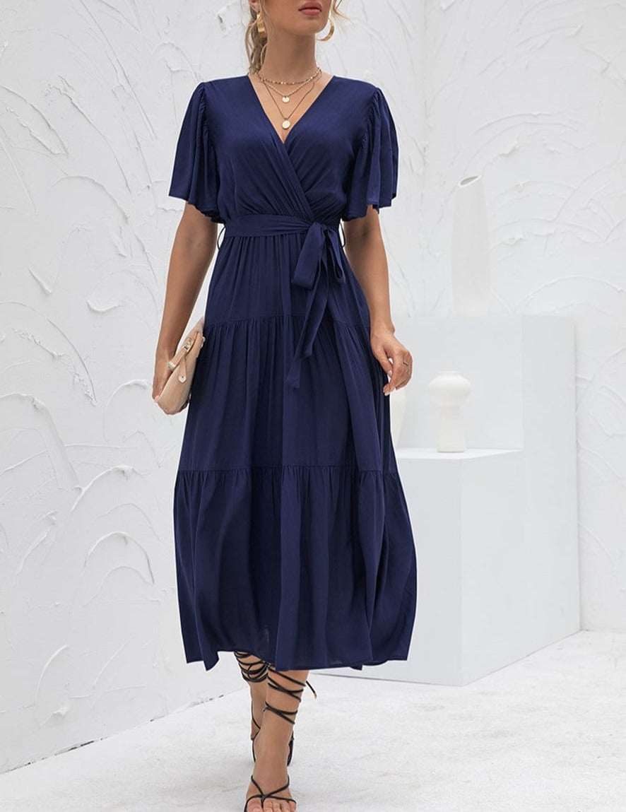 Ruffle Gathered Detail Cross Front Dress