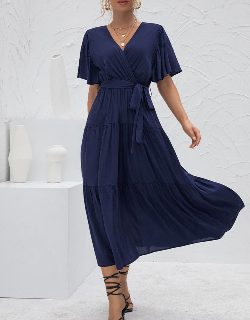 Ruffle Gathered Detail Cross Front Dress