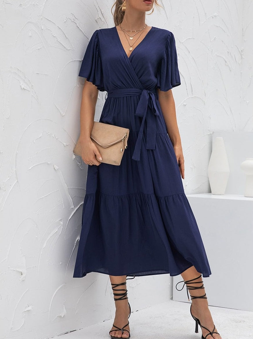 Ruffle Gathered Detail Cross Front Dress