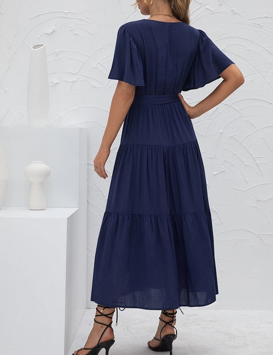 Ruffle Gathered Detail Cross Front Dress