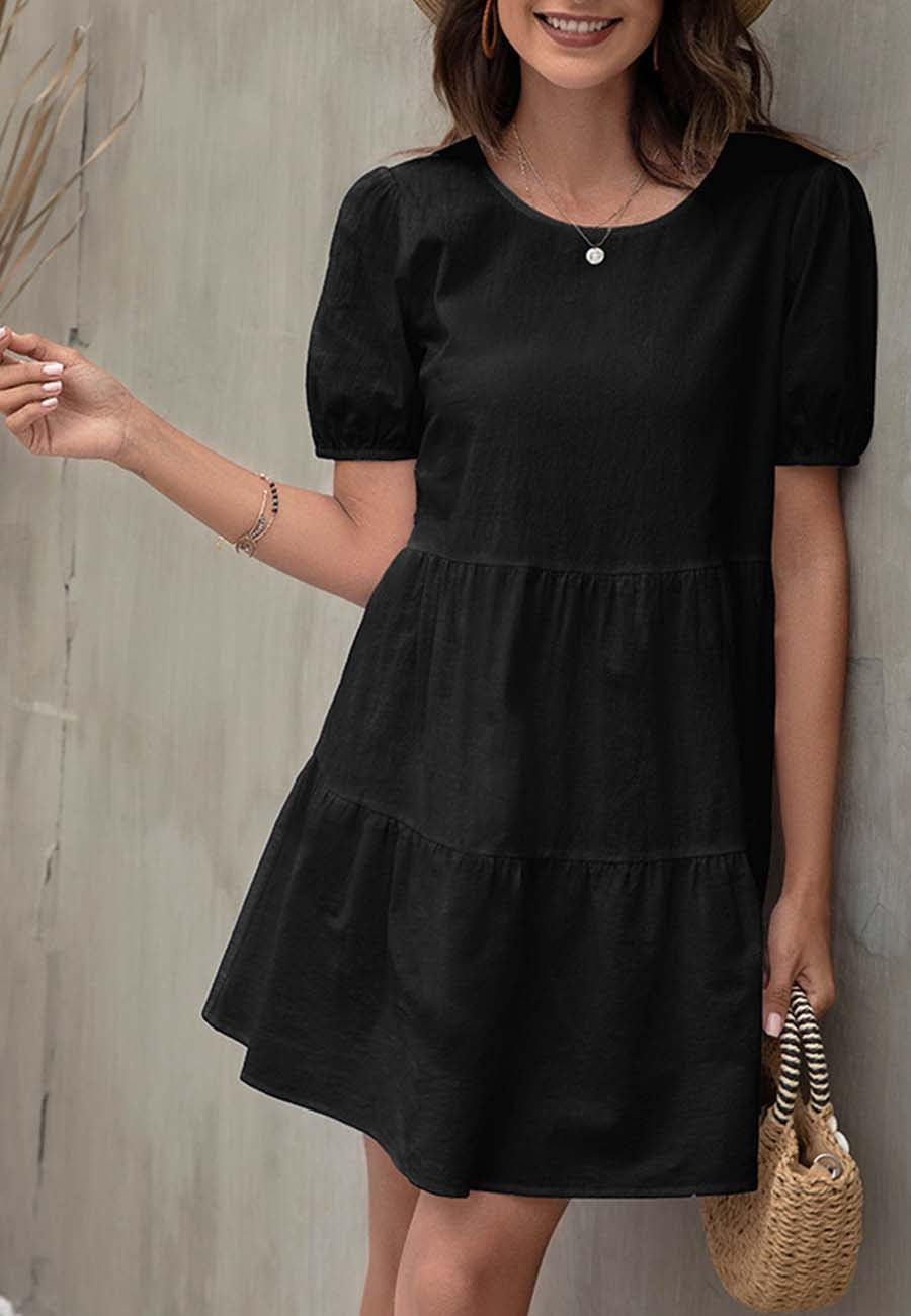 Vestido camisero con mangas abullonadas y escote en V
