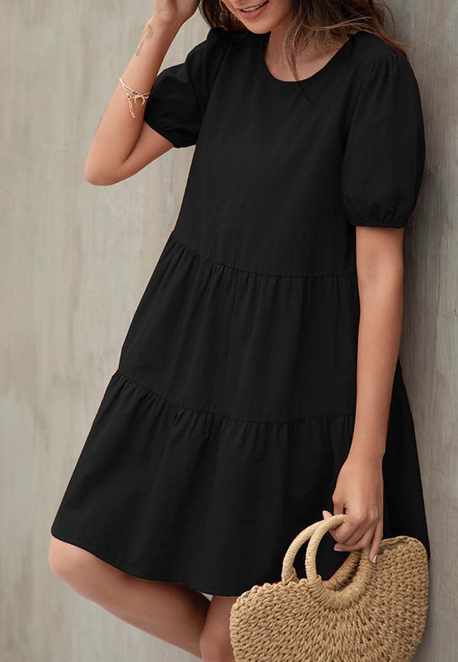 Vestido camisero con mangas abullonadas y escote en V