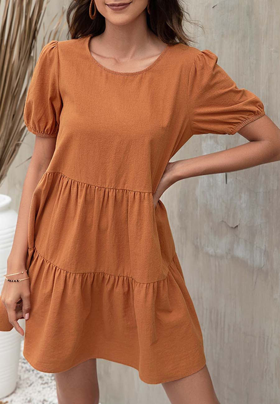 Vestido camisero con mangas abullonadas y escote en V