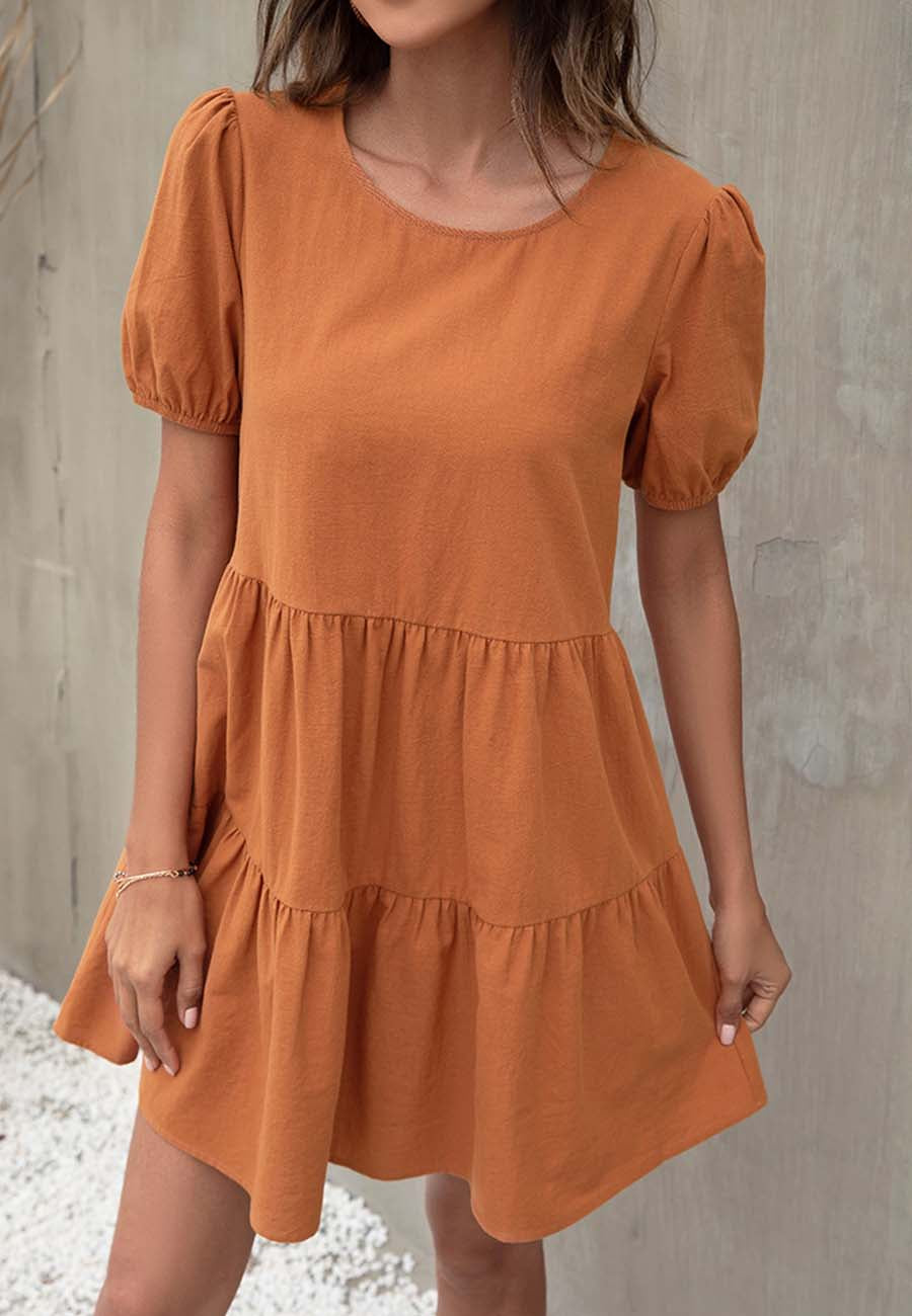 Vestido camisero con mangas abullonadas y escote en V