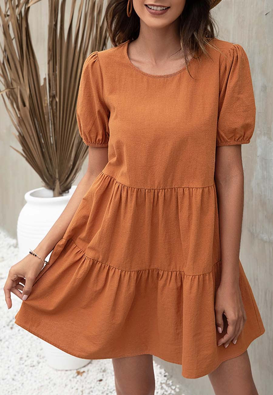 Vestido camisero con mangas abullonadas y escote en V