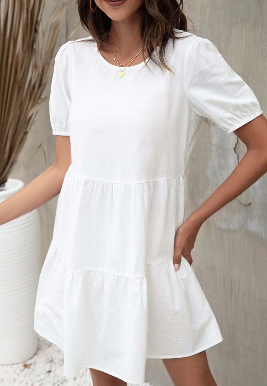Vestido camisero con mangas abullonadas y escote en V