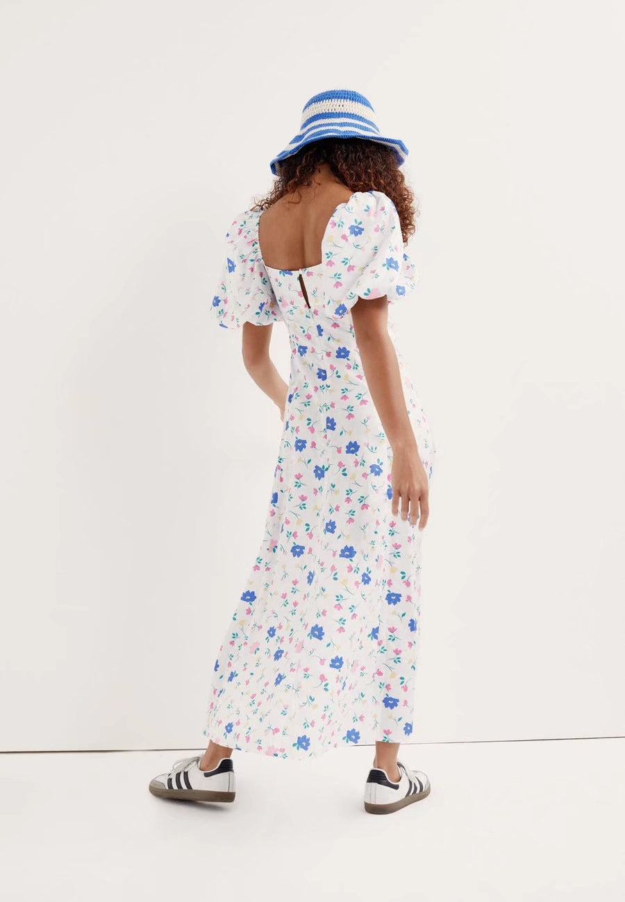 Puff Sleeve Pleated Bust Dress