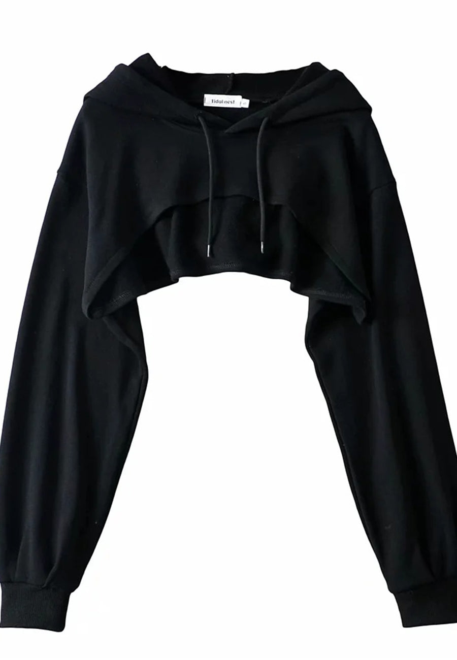 Sudadera con capucha súper corta de color sólido