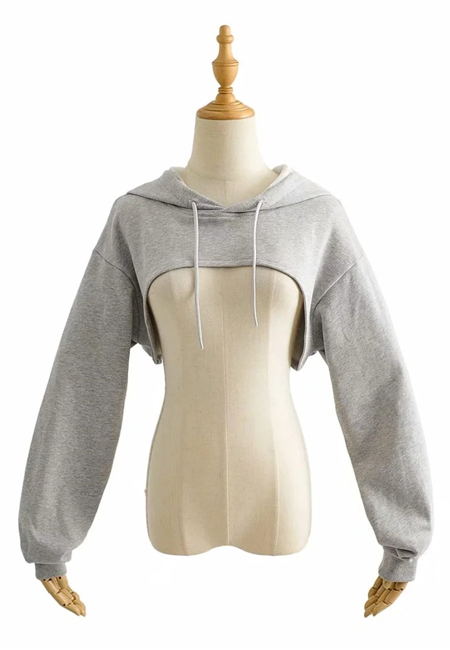 Sudadera con capucha súper corta de color sólido