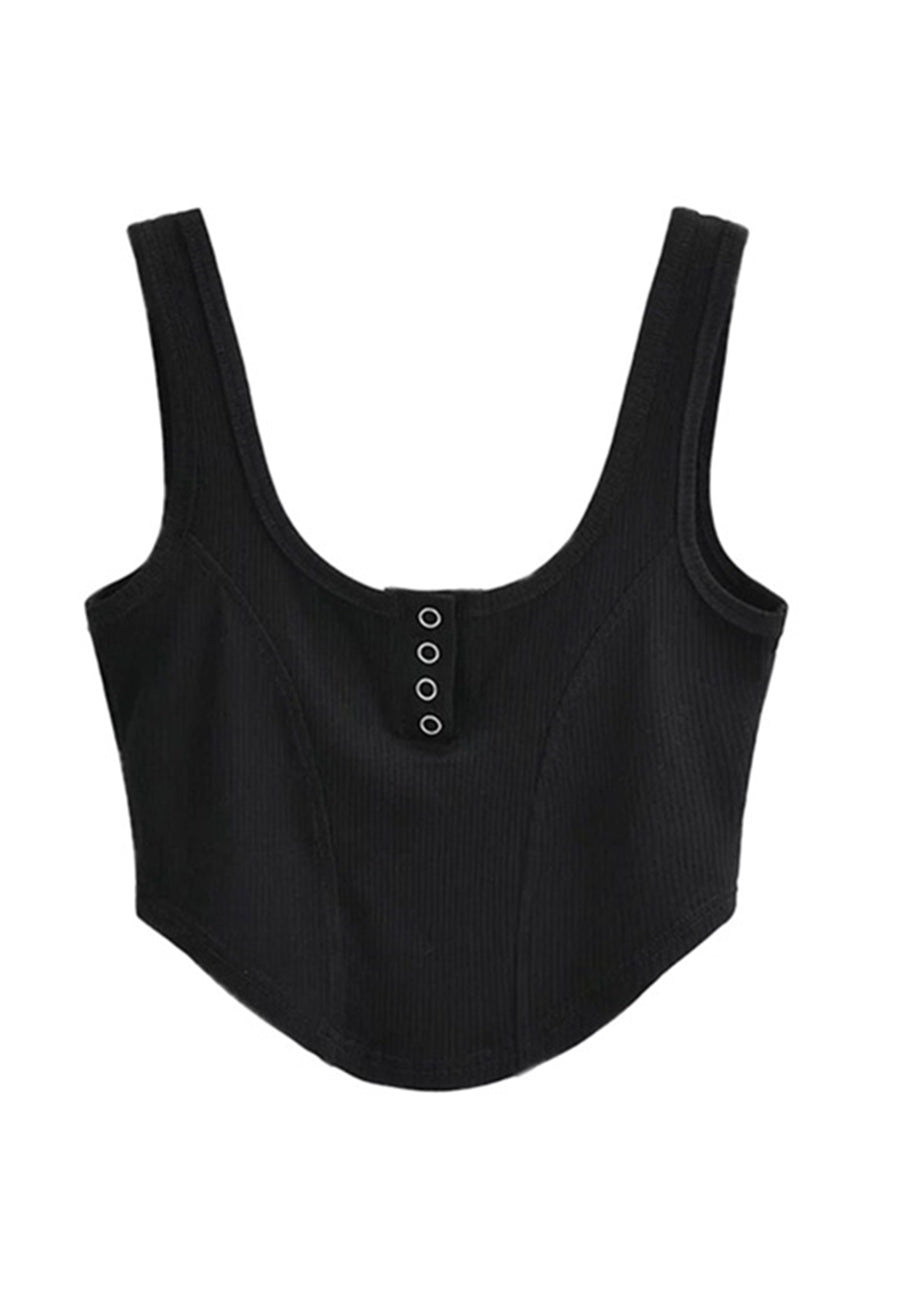 Top Henley de canalé con cuello redondo