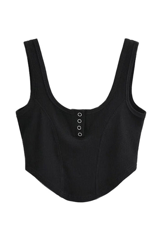 Top Henley de canalé con cuello redondo