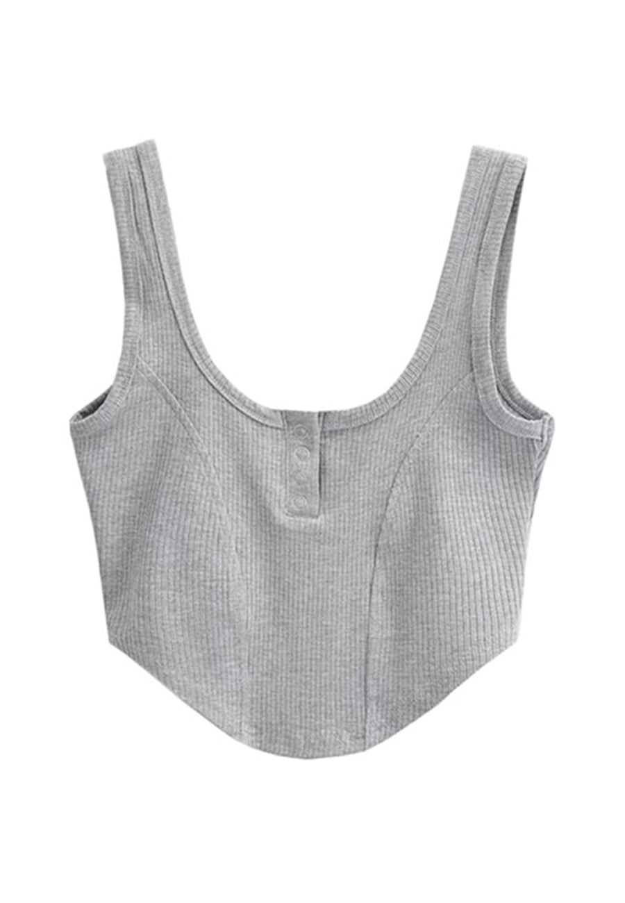 Top Henley de canalé con cuello redondo