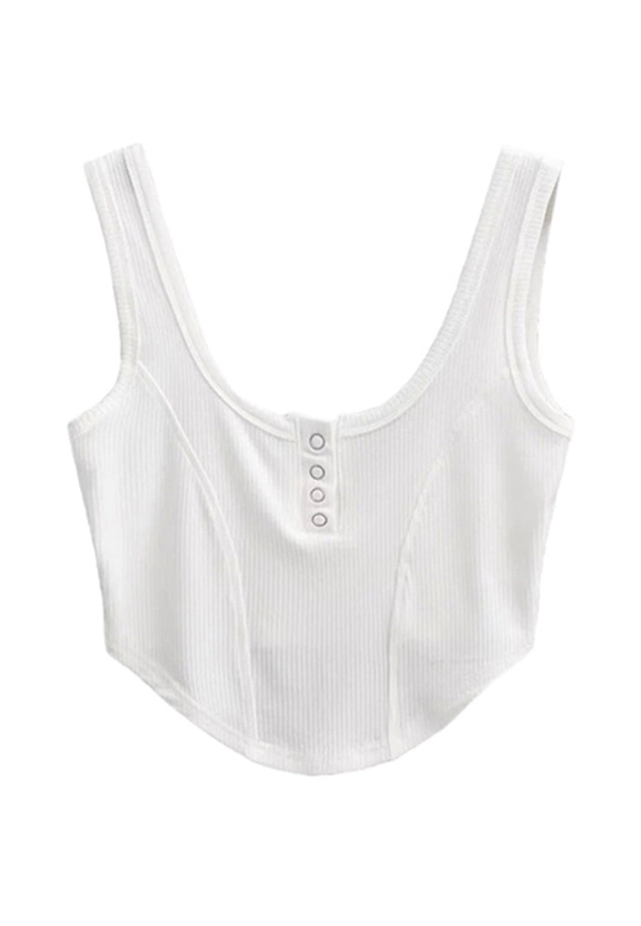 Top Henley de canalé con cuello redondo